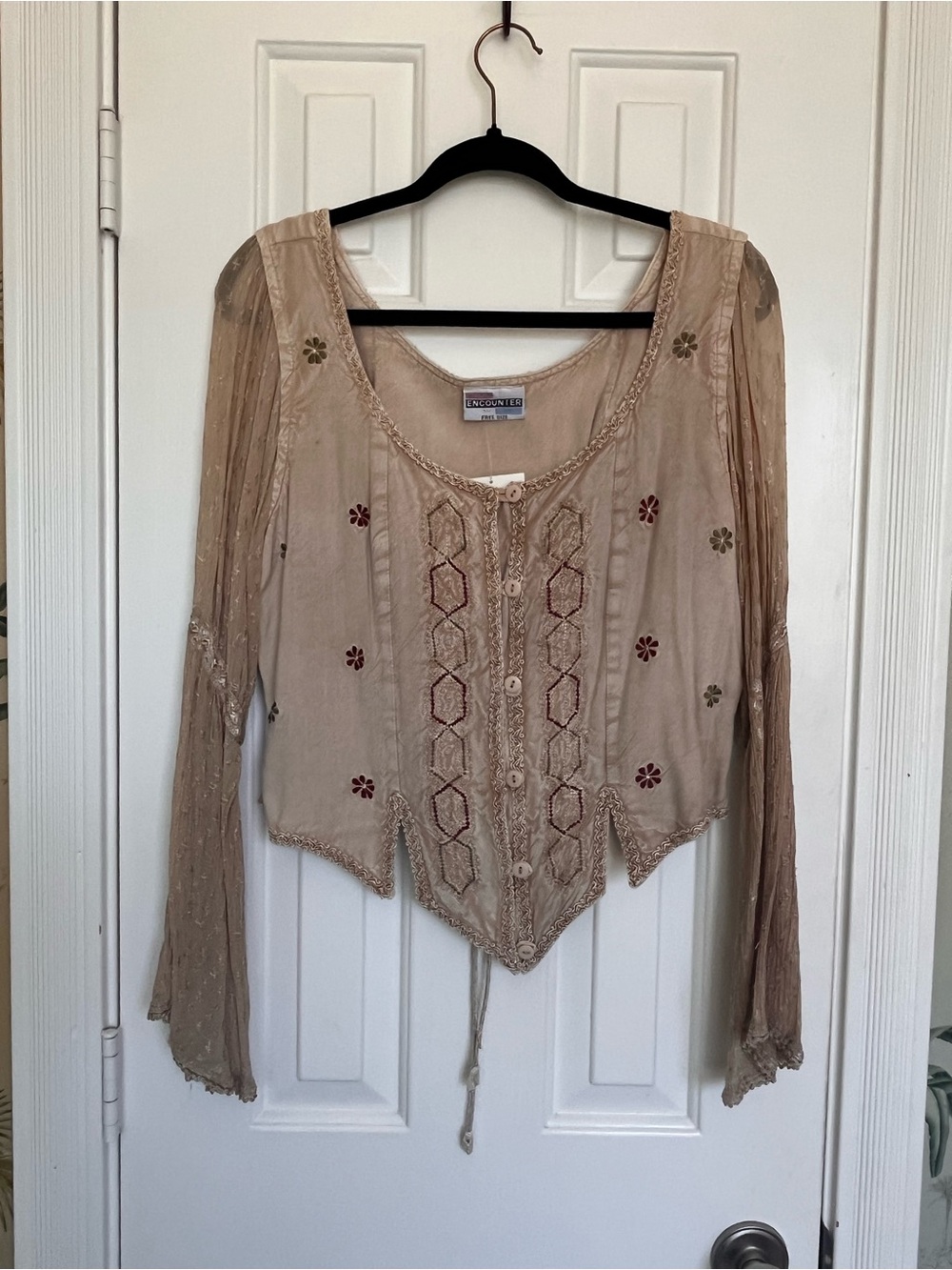 Vintage Beige Embroidered Renaissance Blouse